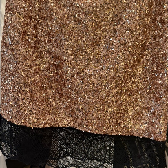 Zadig & Voltaire Sparkling Gold Mini Skirt with Black Lace - Picture 2 of 3